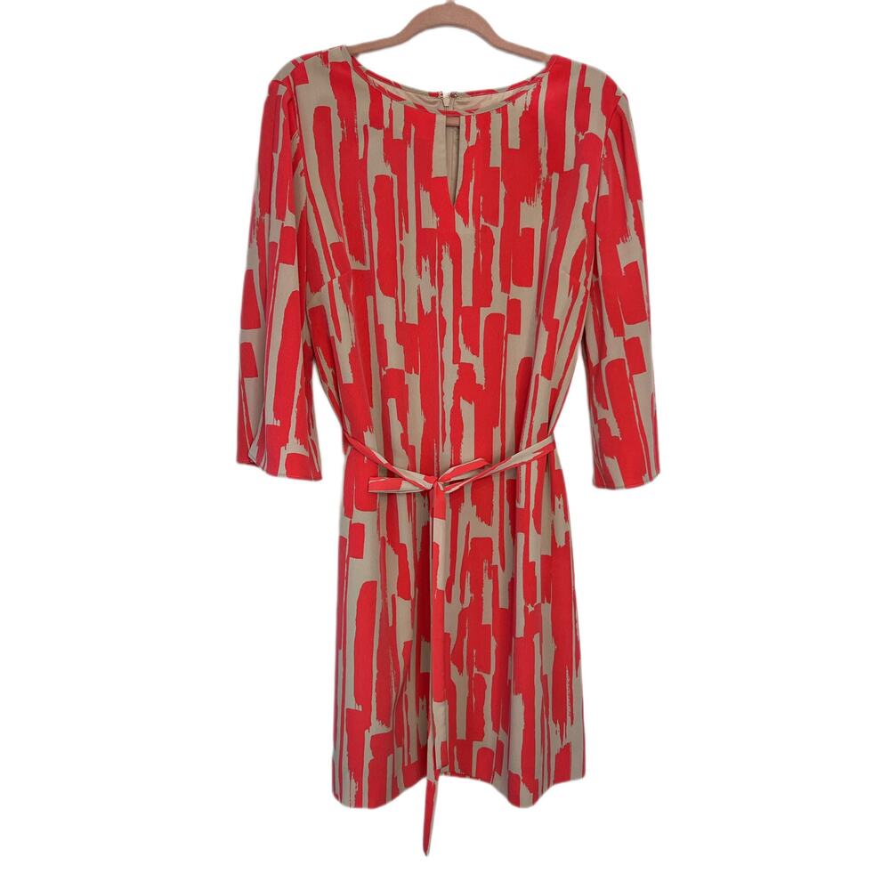Tahari ASL Coral Cream 3/4" Sleeves Knee Length Removable Belt Dress Size 14
